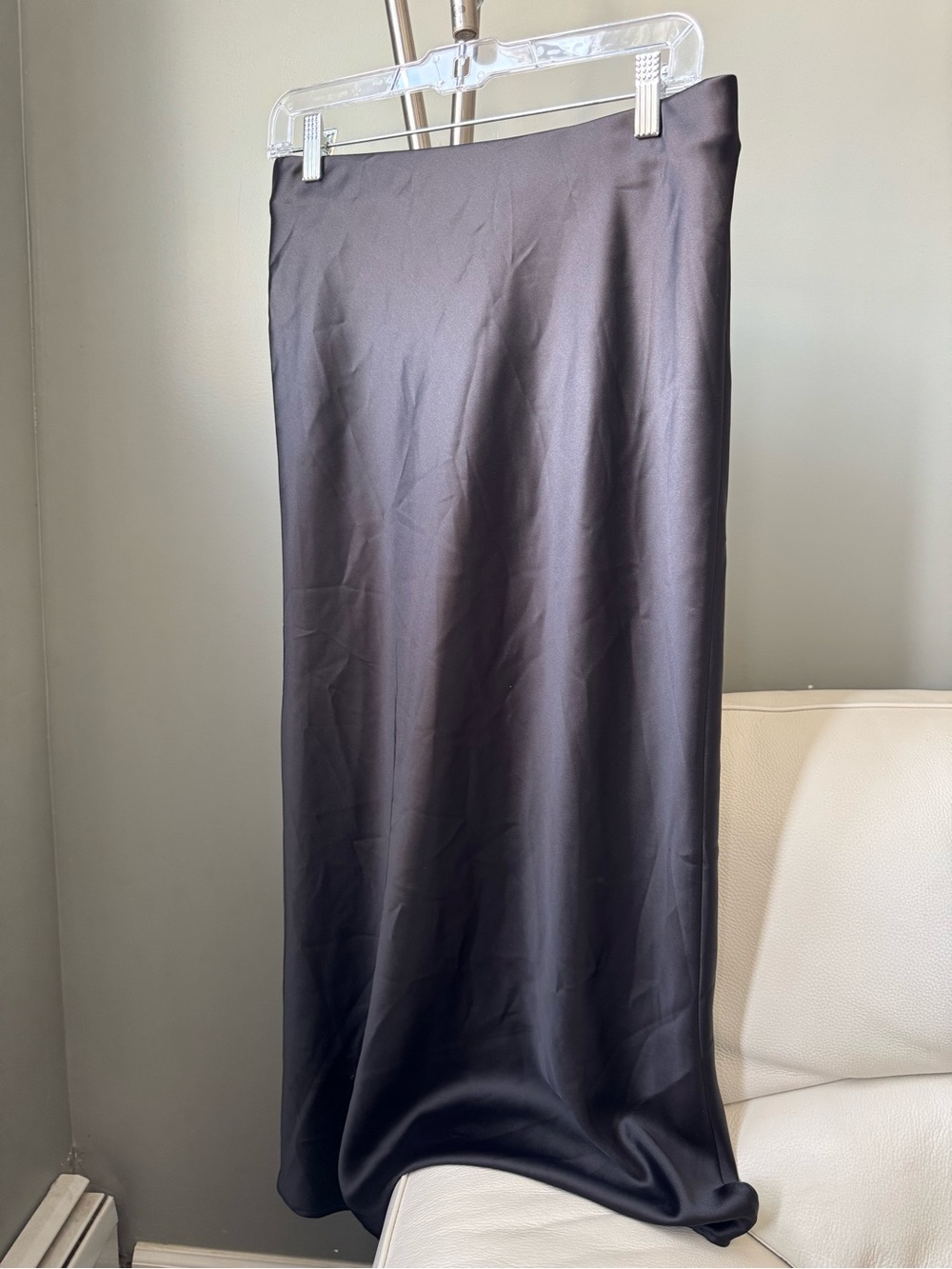 Zara Black Satin Maxi Slip Skirt
